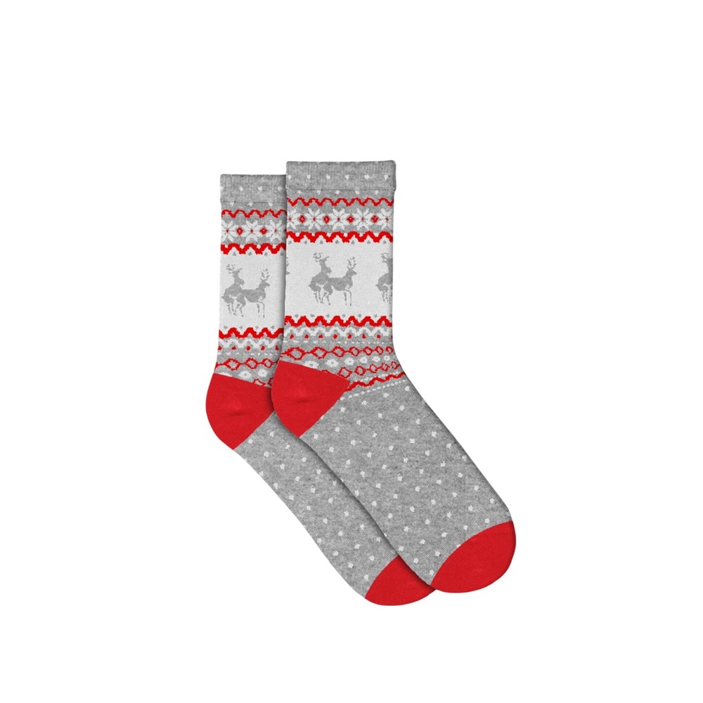 Funny Reindeer Fair Isle Holiday Crew Socks‎ Grey Red White Adult Humor Gift